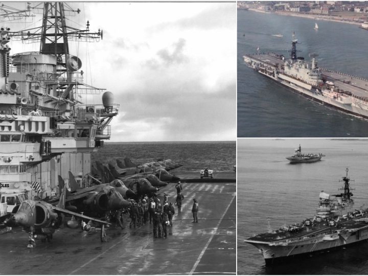 HMS Hermes (R12): A Glimpse of Glory as the Legendary Carrier Departs Pompey in 1981