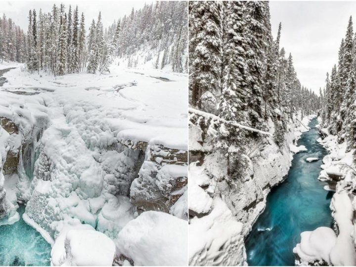 Winter Wonderland at Sunwapta Falls: A Majestic View in Jasper National Park, Canada!