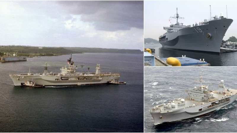 Aerial View of USS Blue Ridge (LCC-19) Entering Apra Harbor, Guam – February 27, 1982