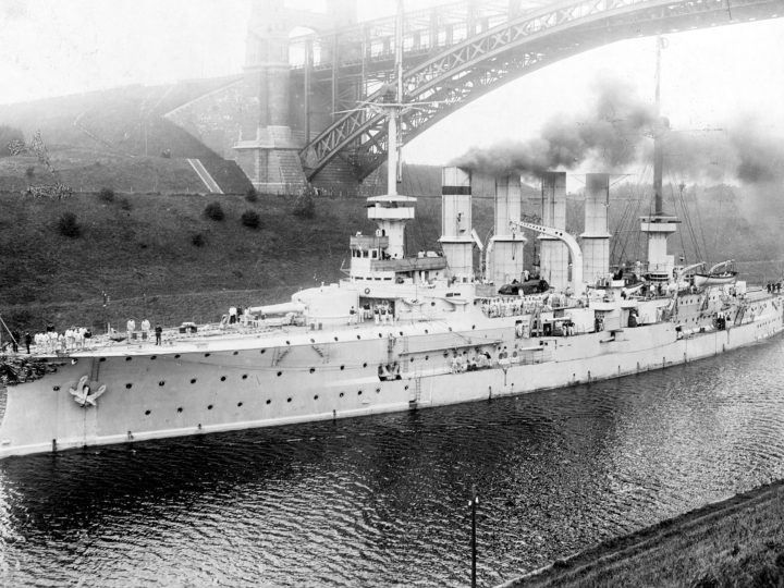 German Armored Cruiser SMS Yorck Passing Under Levensau Bridge on the Kiel Canal, Circa 1910